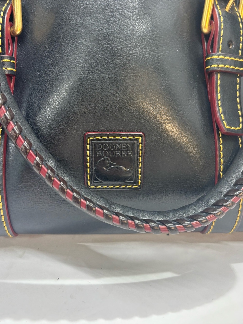 Dooney & Bourke Florentine Leather Satchel Black Red Large Crossbody Tassel - Picture 2 of 11